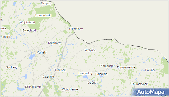 mapa Wołyńce gmina Puńsk, Wołyńce gmina Puńsk na mapie Targeo