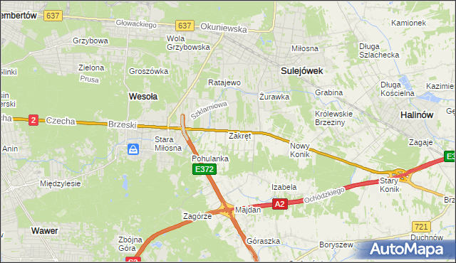 mapa Zakręt gmina Wiązowna, Zakręt gmina Wiązowna na mapie Targeo