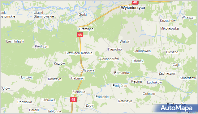 mapa Aleksandrów gmina Wyśmierzyce, Aleksandrów gmina Wyśmierzyce na mapie Targeo