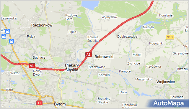 mapa Bobrowniki powiat będziński, Bobrowniki powiat będziński na mapie Targeo