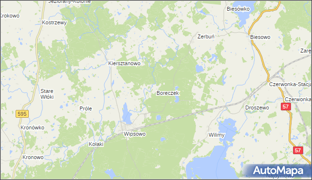 mapa Boreczek gmina Biskupiec, Boreczek gmina Biskupiec na mapie Targeo