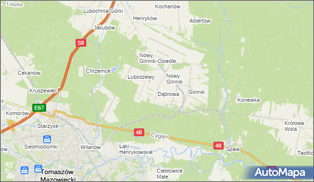 mapa Dąbrowa gmina Lubochnia, Dąbrowa gmina Lubochnia na mapie Targeo