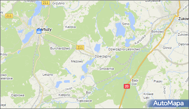 mapa Dzierżążno gmina Kartuzy, Dzierżążno gmina Kartuzy na mapie Targeo