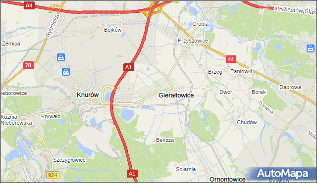 mapa Gierałtowice powiat gliwicki, Gierałtowice powiat gliwicki na mapie Targeo