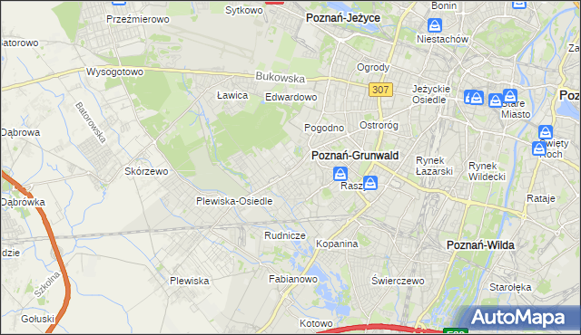 mapa Grunwald gmina Poznań, Grunwald gmina Poznań na mapie Targeo