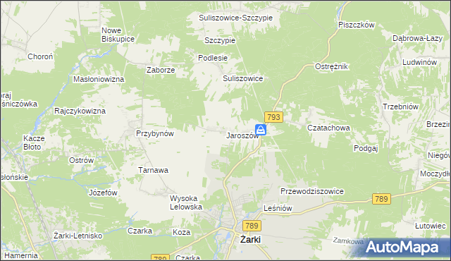 mapa Jaroszów gmina Żarki, Jaroszów gmina Żarki na mapie Targeo