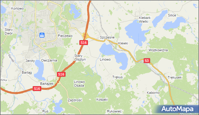 mapa Linowo gmina Purda, Linowo gmina Purda na mapie Targeo