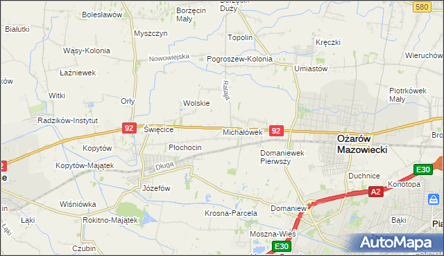 mapa Michałówek gmina Ożarów Mazowiecki, Michałówek gmina Ożarów Mazowiecki na mapie Targeo