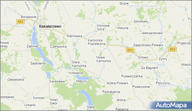 mapa Nowa Kamionka gmina Bakałarzewo, Nowa Kamionka gmina Bakałarzewo na mapie Targeo