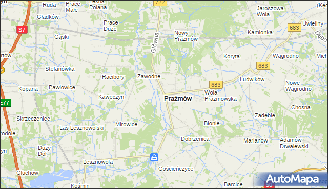 mapa Prażmów powiat piaseczyński, Prażmów powiat piaseczyński na mapie Targeo