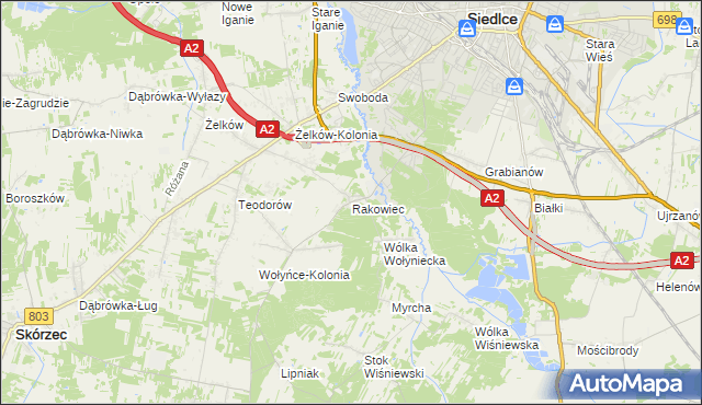 mapa Rakowiec gmina Siedlce, Rakowiec gmina Siedlce na mapie Targeo