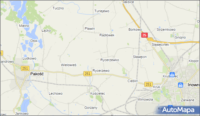 mapa Rycerzewko gmina Pakość, Rycerzewko gmina Pakość na mapie Targeo