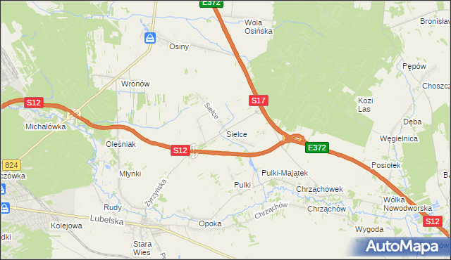 mapa Sielce gmina Końskowola, Sielce gmina Końskowola na mapie Targeo