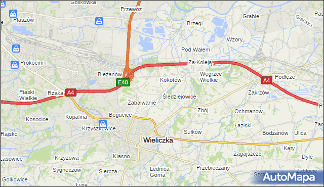 mapa Śledziejowice, Śledziejowice na mapie Targeo