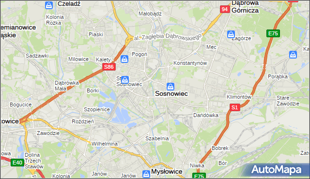 mapa Sosnowca, Sosnowiec na mapie Targeo