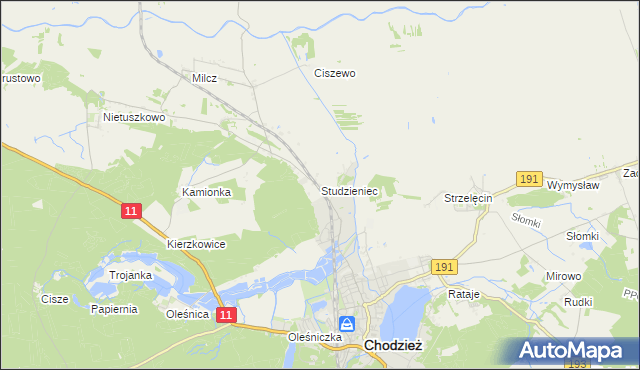 mapa Studzieniec gmina Chodzież, Studzieniec gmina Chodzież na mapie Targeo