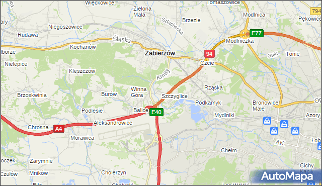 mapa Szczyglice gmina Zabierzów, Szczyglice gmina Zabierzów na mapie Targeo