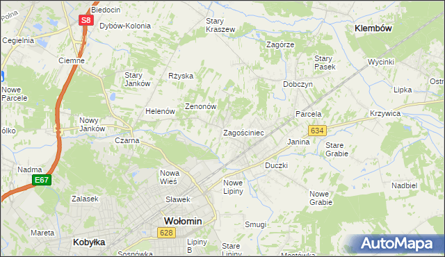 mapa Zagościniec gmina Wołomin, Zagościniec gmina Wołomin na mapie Targeo