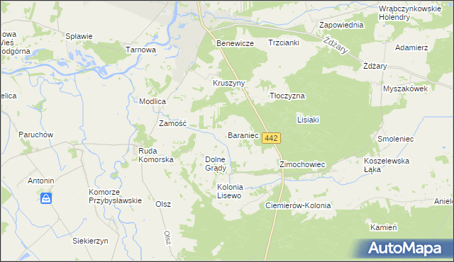 mapa Baraniec gmina Pyzdry, Baraniec gmina Pyzdry na mapie Targeo