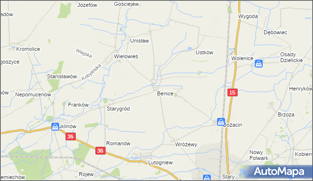 mapa Benice gmina Krotoszyn, Benice gmina Krotoszyn na mapie Targeo