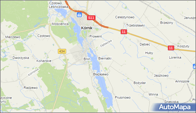 mapa Biernatki gmina Kórnik, Biernatki gmina Kórnik na mapie Targeo