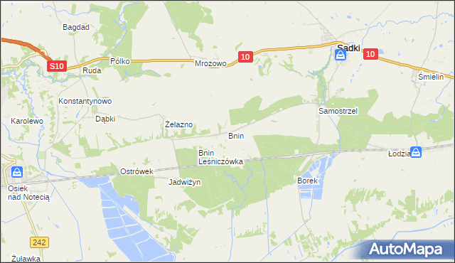 mapa Bnin gmina Sadki, Bnin gmina Sadki na mapie Targeo