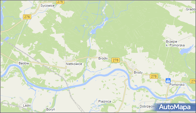 mapa Bródki gmina Czerwieńsk, Bródki gmina Czerwieńsk na mapie Targeo