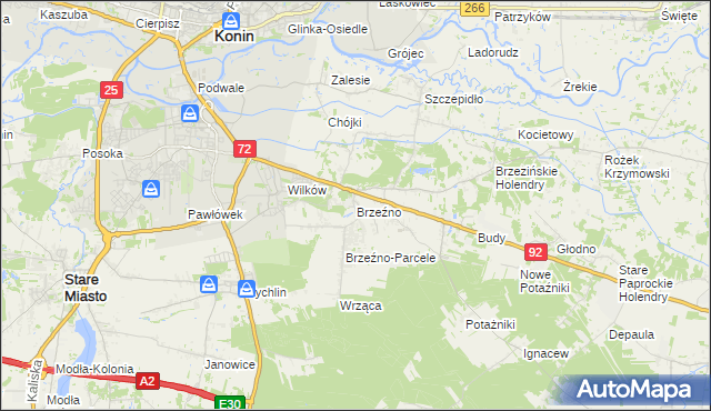 mapa Brzeźno gmina Krzymów, Brzeźno gmina Krzymów na mapie Targeo