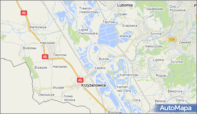 mapa Buków gmina Lubomia, Buków gmina Lubomia na mapie Targeo