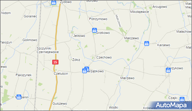 mapa Czechowo gmina Niechanowo, Czechowo gmina Niechanowo na mapie Targeo