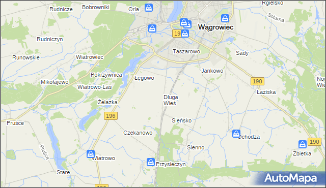 mapa Długa Wieś gmina Wągrowiec, Długa Wieś gmina Wągrowiec na mapie Targeo