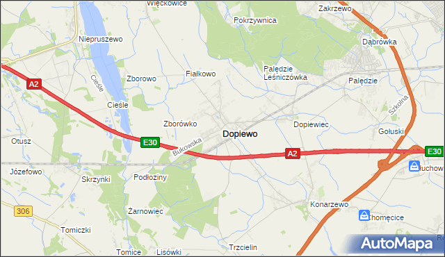 mapa Dopiewo, Dopiewo na mapie Targeo