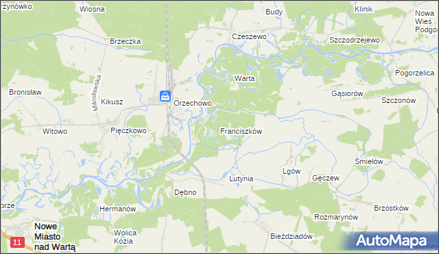 mapa Franciszków gmina Nowe Miasto nad Wartą, Franciszków gmina Nowe Miasto nad Wartą na mapie Targeo