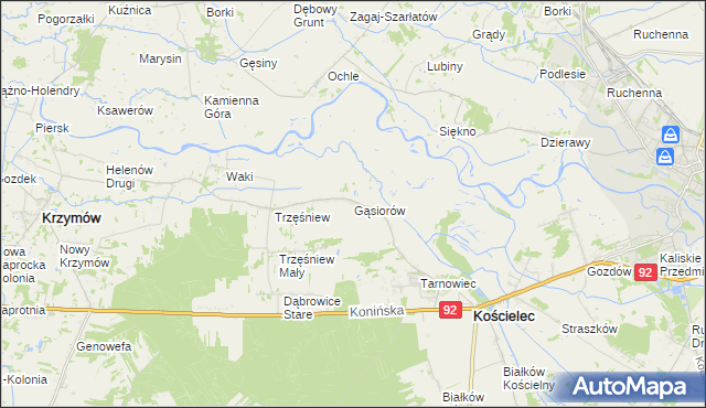 mapa Gąsiorów gmina Kościelec, Gąsiorów gmina Kościelec na mapie Targeo