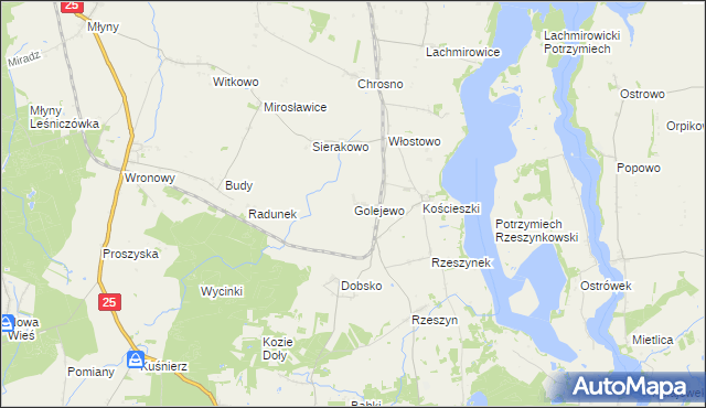 mapa Golejewo gmina Jeziora Wielkie, Golejewo gmina Jeziora Wielkie na mapie Targeo