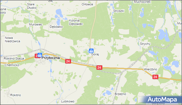 mapa Goraj gmina Przytoczna, Goraj gmina Przytoczna na mapie Targeo