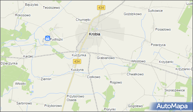 mapa Grabianowo gmina Krobia, Grabianowo gmina Krobia na mapie Targeo