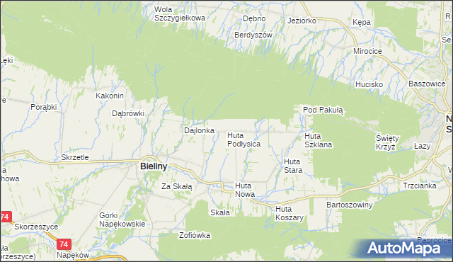 mapa Huta Podłysica, Huta Podłysica na mapie Targeo