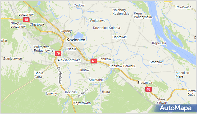 mapa Janików gmina Kozienice, Janików gmina Kozienice na mapie Targeo