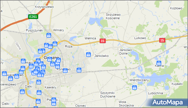 mapa Jankówko gmina Gniezno, Jankówko gmina Gniezno na mapie Targeo