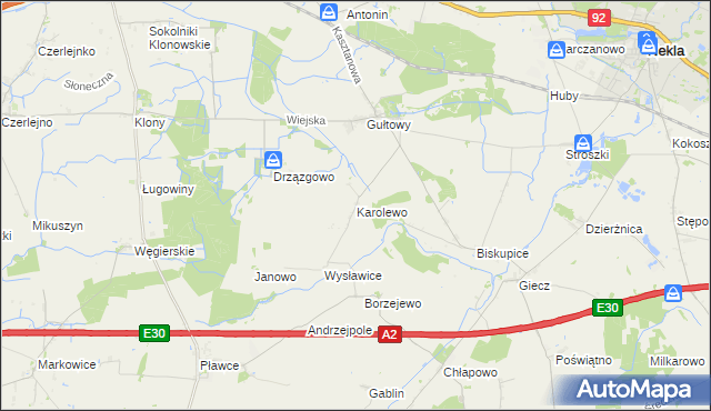 mapa Karolewo gmina Dominowo, Karolewo gmina Dominowo na mapie Targeo