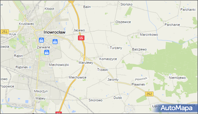 mapa Komaszyce gmina Inowrocław, Komaszyce gmina Inowrocław na mapie Targeo
