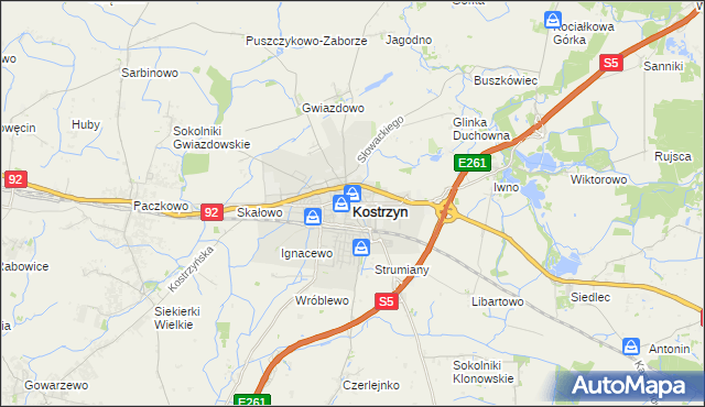 mapa Kostrzyn powiat poznański, Kostrzyn powiat poznański na mapie Targeo