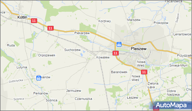 mapa Kowalew gmina Pleszew, Kowalew gmina Pleszew na mapie Targeo