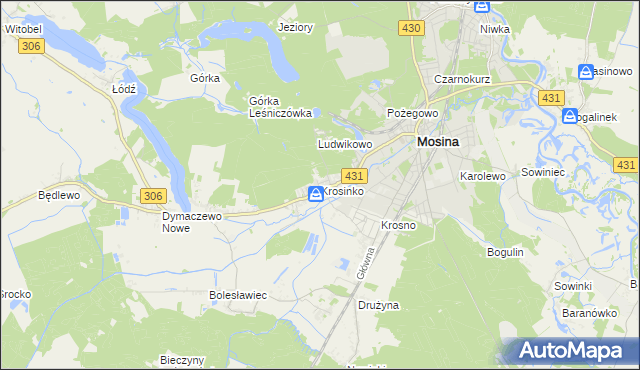 mapa Krosinko gmina Mosina, Krosinko gmina Mosina na mapie Targeo