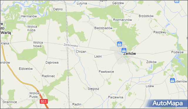 mapa Laski gmina Żerków, Laski gmina Żerków na mapie Targeo