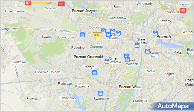 mapa Łazarz gmina Poznań, Łazarz gmina Poznań na mapie Targeo