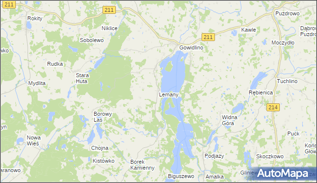 mapa Lemany gmina Sierakowice, Lemany gmina Sierakowice na mapie Targeo