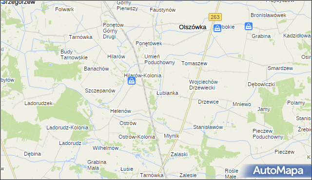 mapa Łubianka gmina Olszówka, Łubianka gmina Olszówka na mapie Targeo