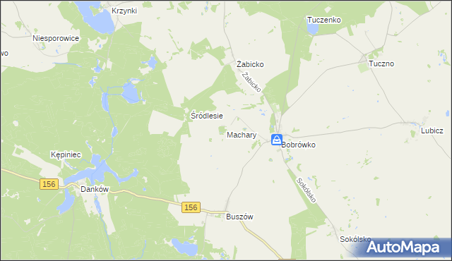 mapa Machary gmina Strzelce Krajeńskie, Machary gmina Strzelce Krajeńskie na mapie Targeo